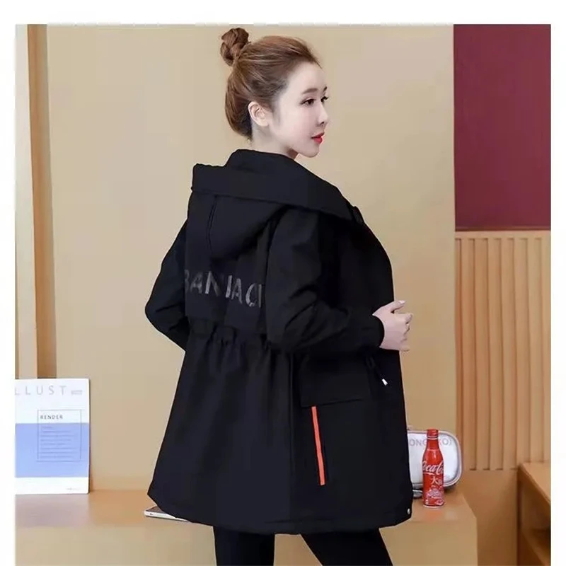 2025 Fashion New Korean All-match Hooded Women Trench Coat Autumn Windbreaker Winter Jacket Thick Warm Fleece Mid-Length Outwear