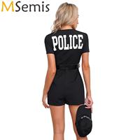 Womens Cop Officer Policewoman Cosplay Costume Short Sleeve Drillmaster Instructress Romper Metal Eyelet with Cap And Belt Eter