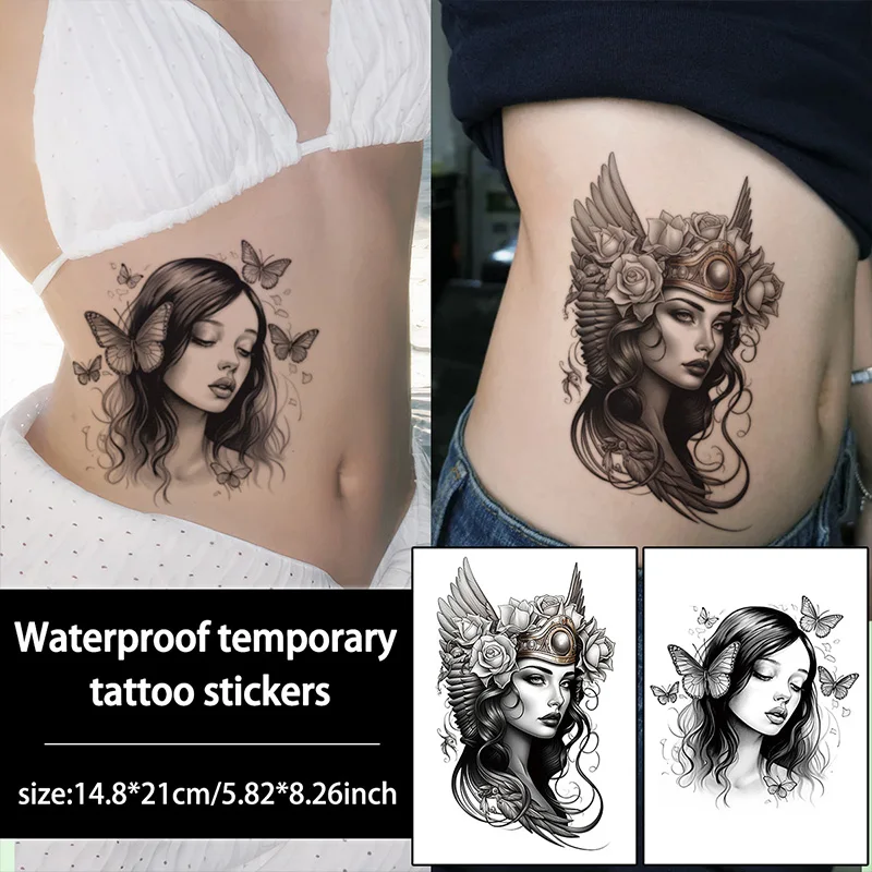 

Beautiful Girl Temporary Tattoo Sticker, Long-lasting and Waterproof, Realistic Fake Tattoos for Women, For Arm, Leg, Waist.
