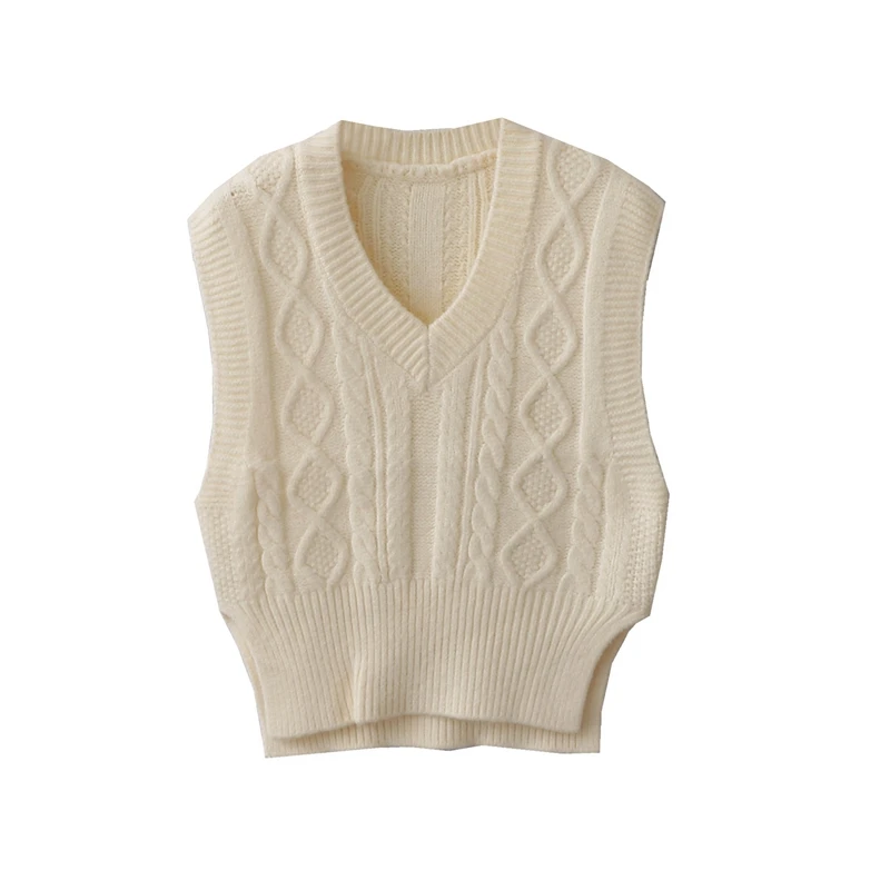 

Autumn Korean Retro College Style V-neck Short Twist Knitted Vest Women's V-neck Sleeveless Sweaters Waistcoat Female Clothing
