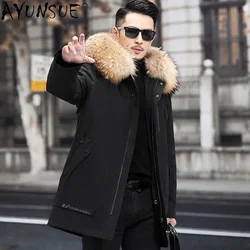 AYUNSUE Hooded Men's Fur Parka Winter Warm Big Raccoon Fur Collar Coat Black Rex Rabbit Fur Liner Jacket Chaquetas Hombre Gmm454