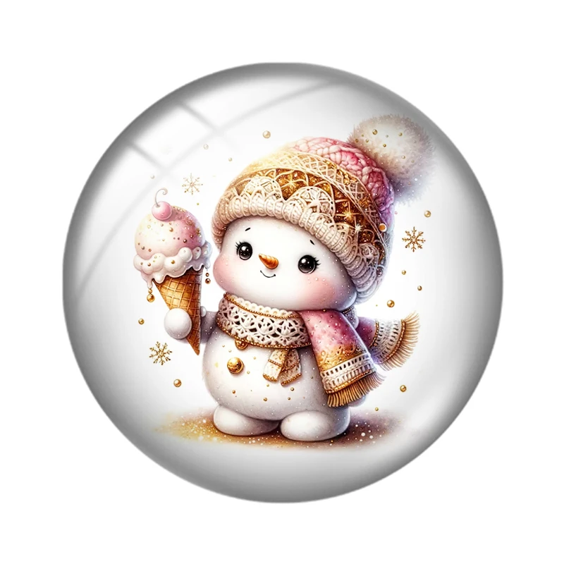 Watercolor Christmas snowman 10pcs18mm/20mm/25mm Round photo glass cabochon demo flat back Making findings