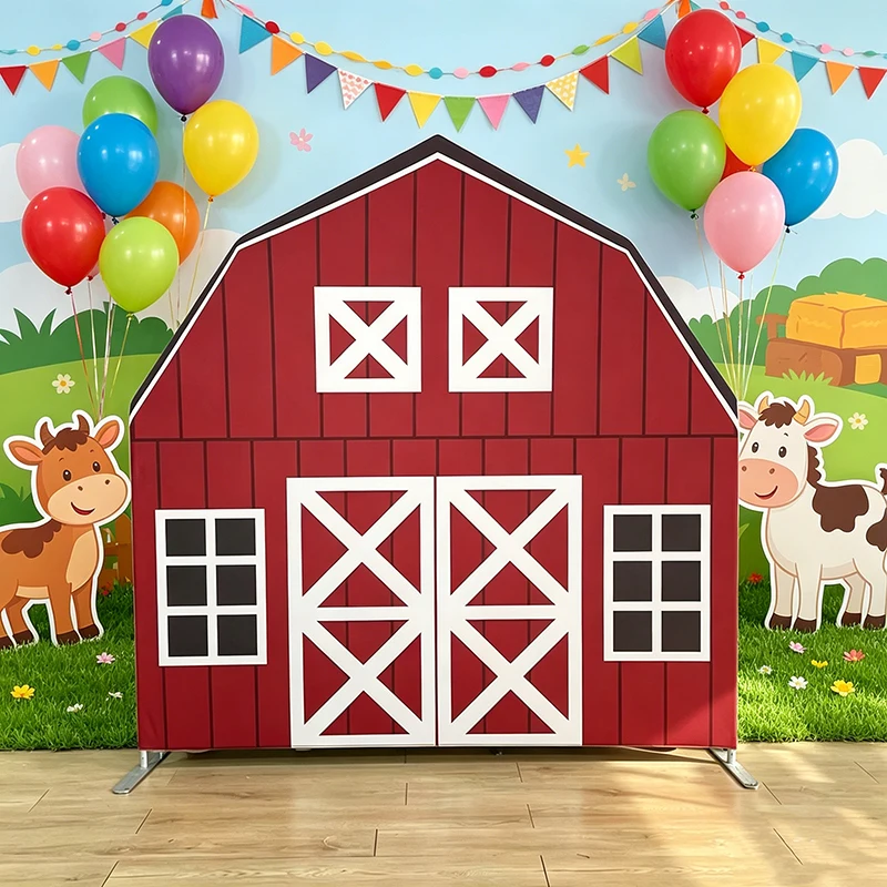 Expositor de aluminio estilo granja con cubierta impresa a doble cara personalizable para bautizos de bebés y fiestas de cumpleaños