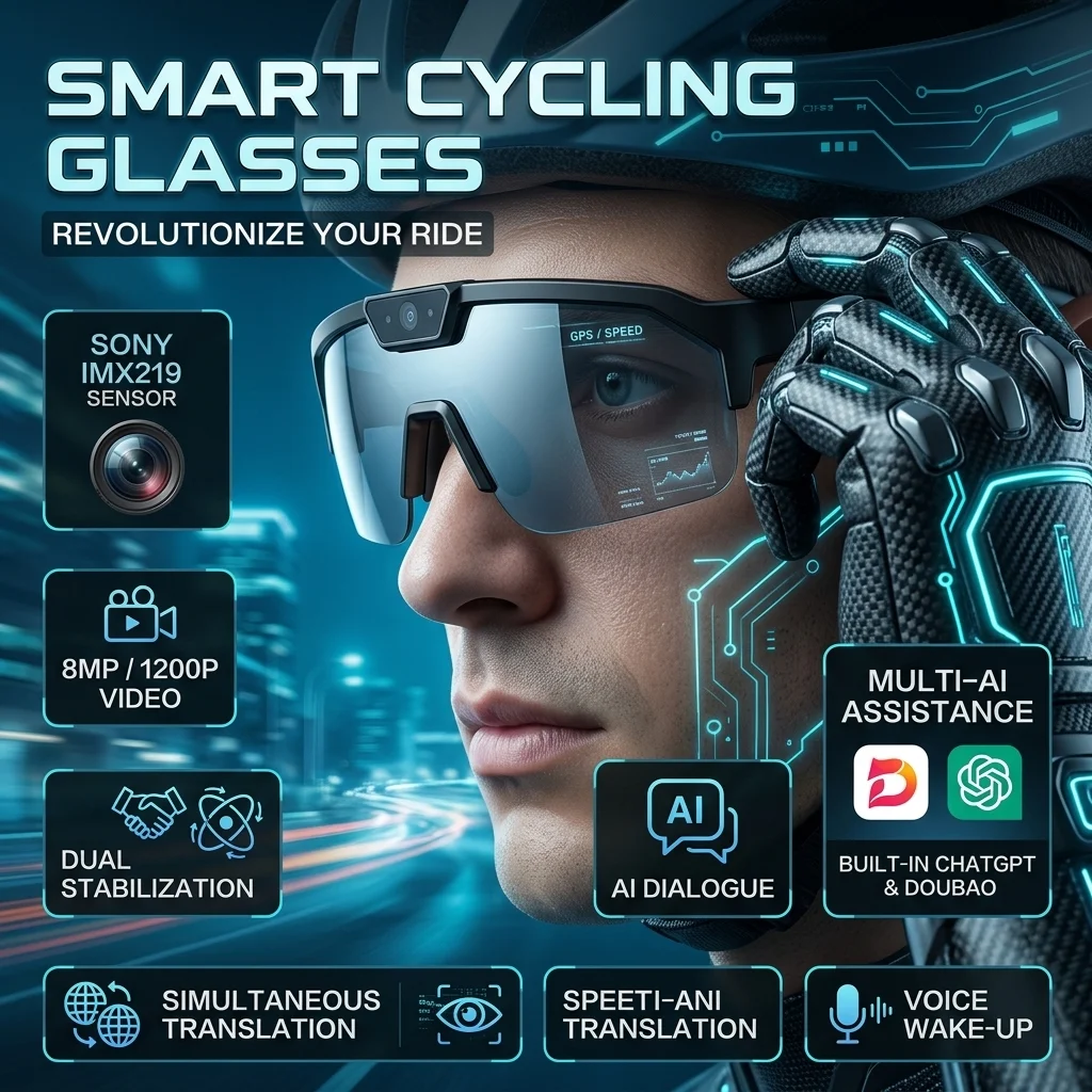KI-Smart-Brille 2026 Neu, 1200P HD-Kamera, 30MP Foto, Echtzeit-Übersetzung, Sprachsteuerung, Kabellos 5.3 für Outdoor-Vlog-Nutzung