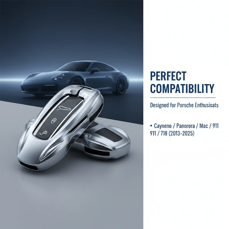 

For Porsche Cayenee Panamera Macan 911 718 13-25 Zinc Alloy Silver Car Key Case Keyless Cover Key Shell Car Accessories
