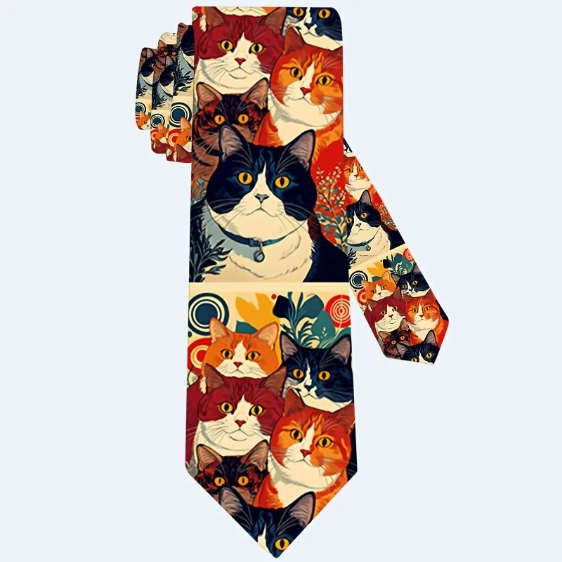 1pc Men' Cat Print Necktie Kitten-Themed Tie Suitable for Parties Holidays Casual Attire Stylish Gift for Cat Lovers