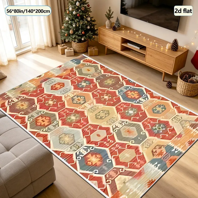 1 Piece of Vintage Geometric Patterned Woven Carpet, Soft and Comfortable, Suitable for All Seasons, Lightweight and Easy to Care For, Perfect for Living Room, Bedroom, Entryway, Home Decor, Room Decoration, and Use in Autumn and Winter.