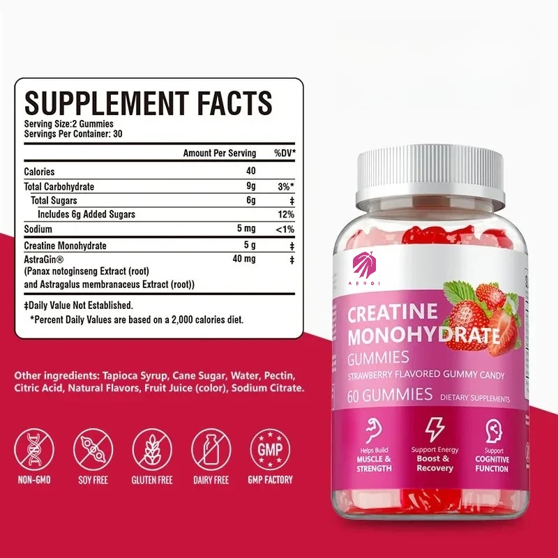 Creatine Monohydrate Gummies - Increases Lean Muscle Mass, Gluten Free, Supports Muscle, Energy and Cognitive Function