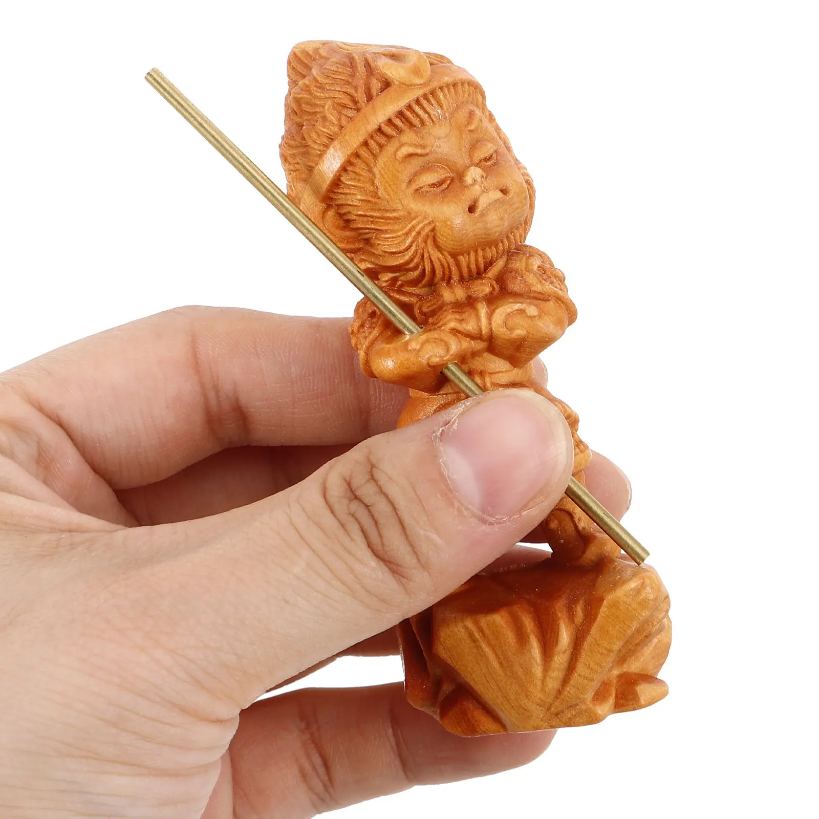 Authentic Wooden Monkey King Wukong Statue Miniature Carved Sculpture for Home Living Room Car Interior Decoration Asian Art