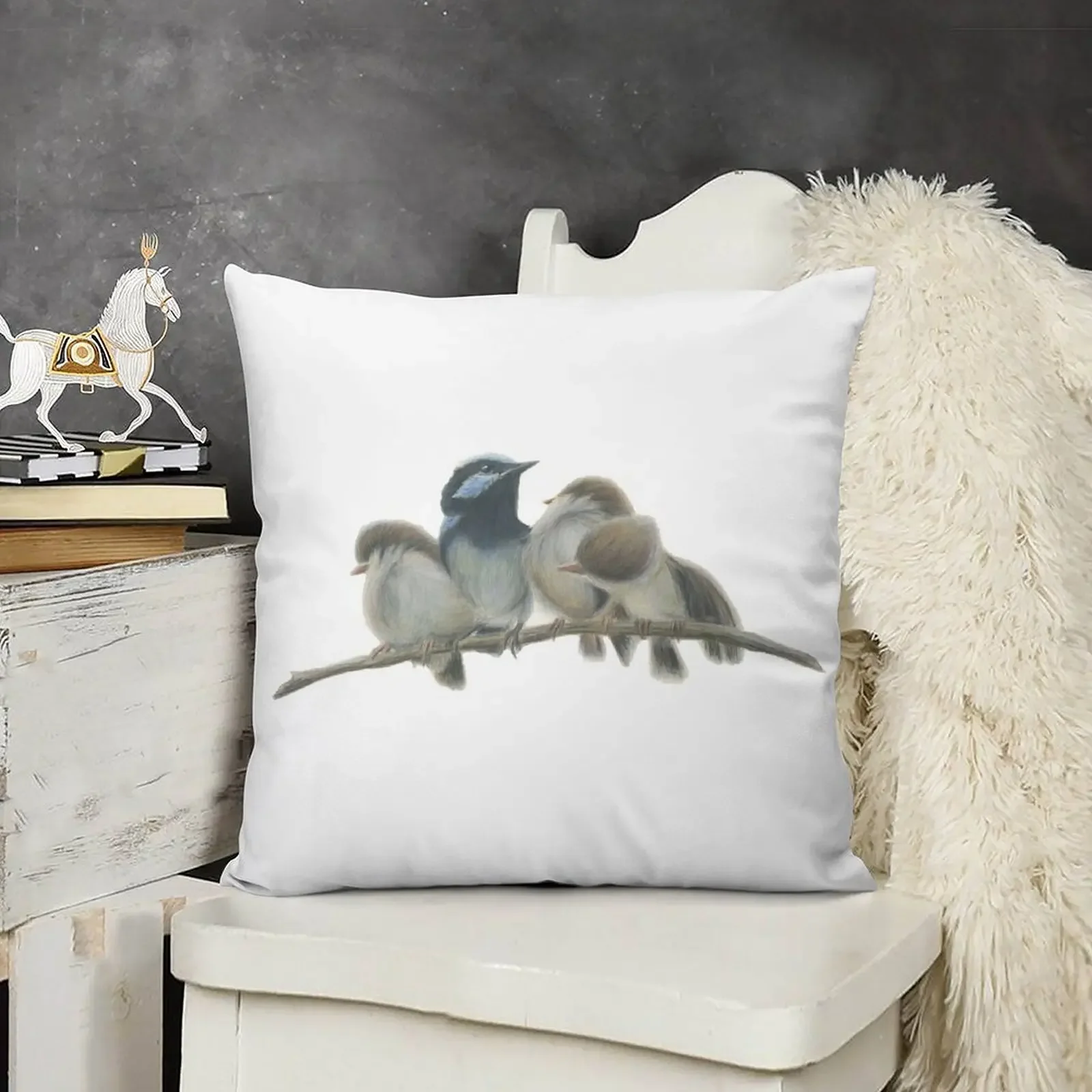 

Wren family. Blue wrens, blue wren art, Australian bird art. Throw Pillow Sitting Cushion covers for pillows pillow