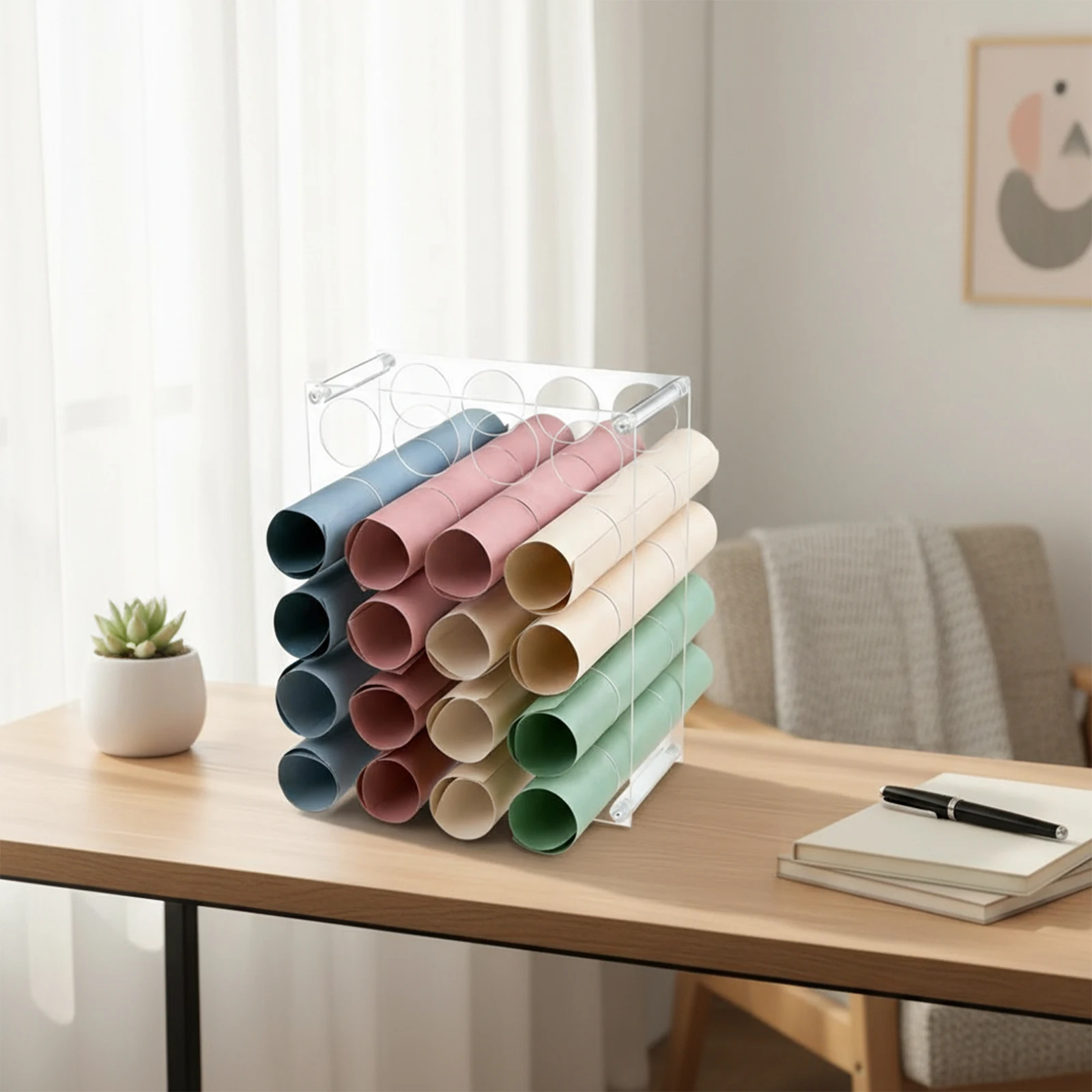 1 Piece Transparent 20-Hole Paper Roll Organizer Detachable Storage Rack For Wallpaper Art Supplies Home Decor Display