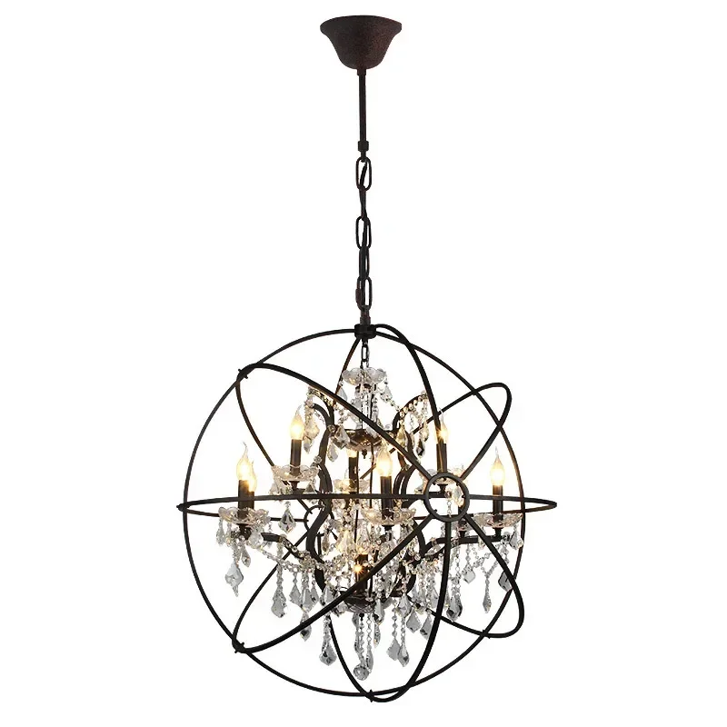 Vintage Crystal Chandelier  Church living room light  Mid century Rustic Candle Chandeliers globe birdcage LED lighting