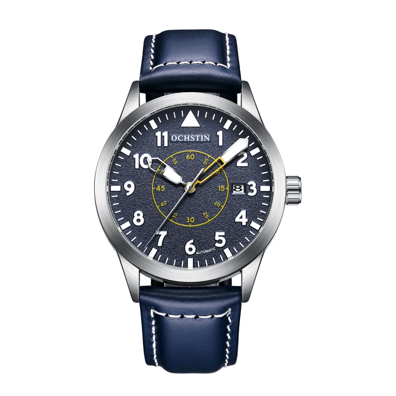Vintage Style Pilot Men Watch Automatic Mechanical Classic Design Auto Date Display Leather Strap Male Leisure Sport Wristwatch