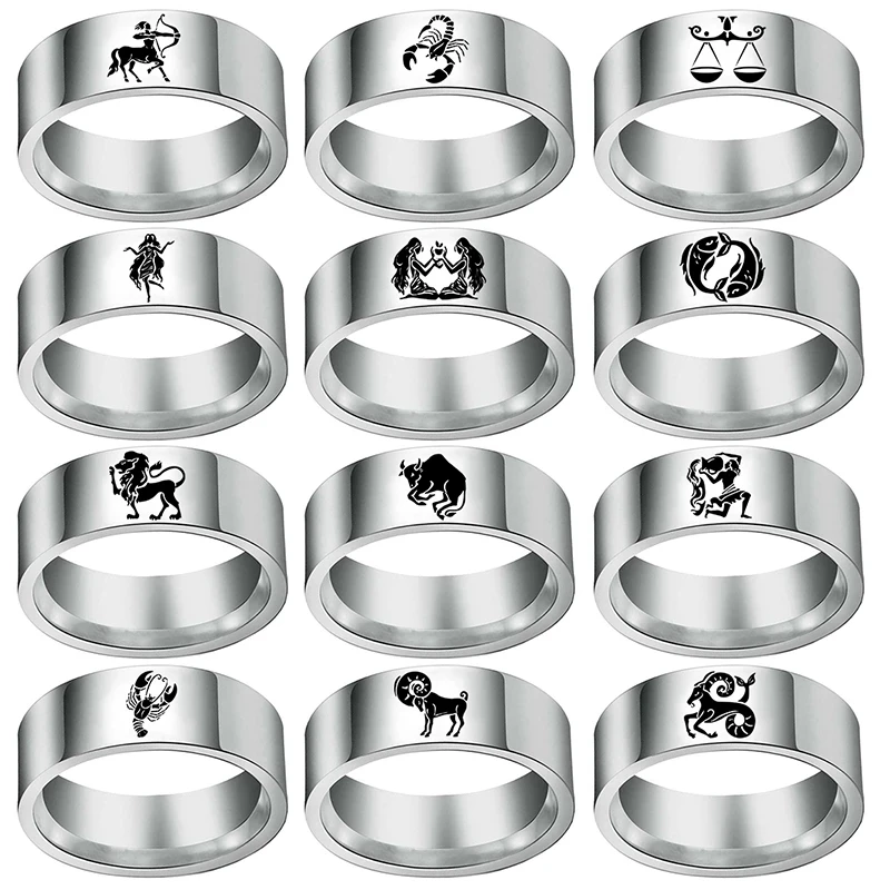 Anillos de nombre grabados con diseño de constelación personalizada para regalo de amante, zodiaco, piscis, Leo, Taurus, sagitario, capricornio, 12