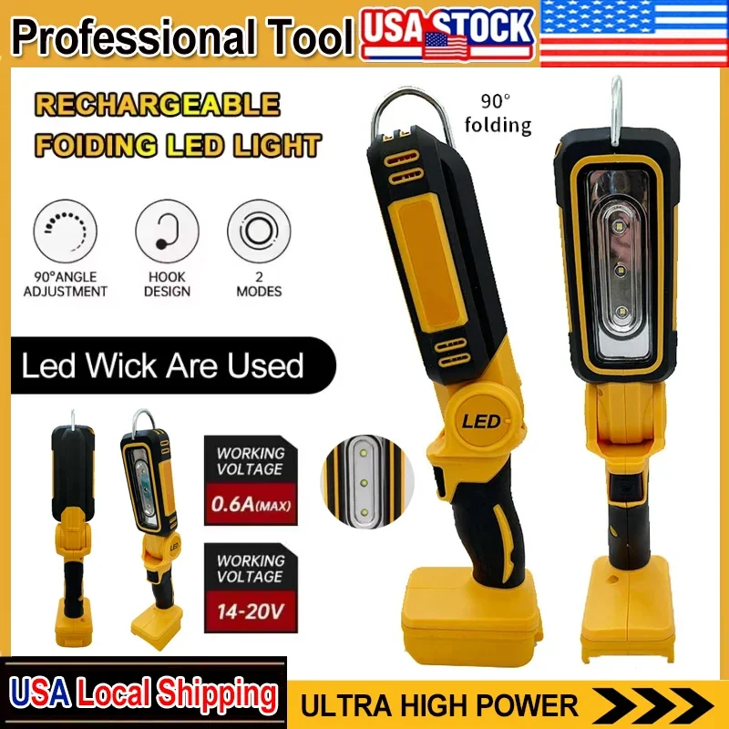 

Подходит для DEWALT 18 В, литиевая батарея, 90 градусов, многофункциональный складной рабочий светильник, портативный светильник для кемпинга, аварийный фонарик