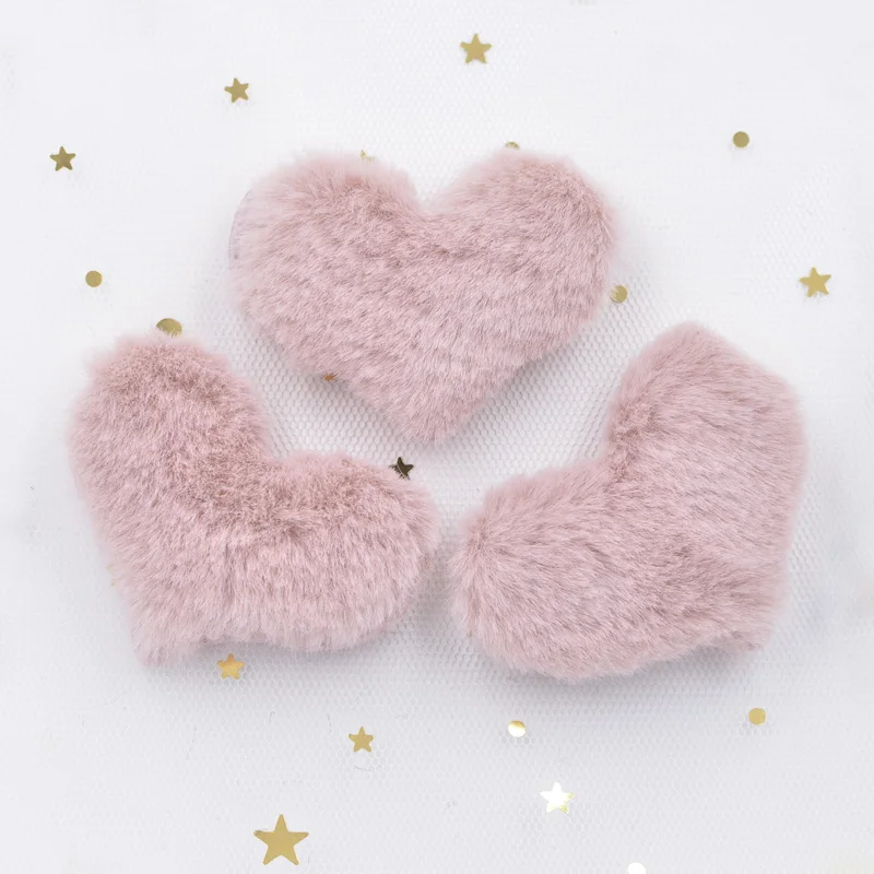 12Pcs Plush Patches Rabbit Hair Embellishment Heart Appliques for Clothing Craft Sewing Supplies DIY Hair Clips Ornament
