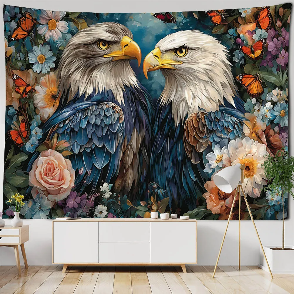 Eagle Flower Tapestry Forest Sky Dreamy Landscape Wall Hanging Fairy Tale Theme Bedroom Home Decoration Sofa and Bed Sheet