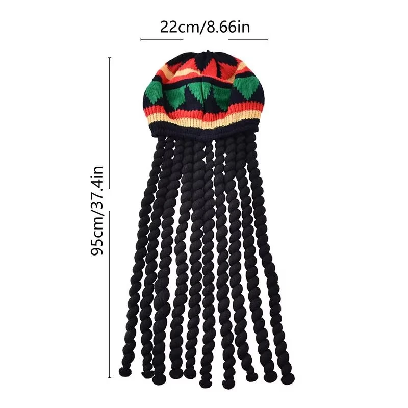 New Unisex Knitted Braid Hat Jamaican Bob Rasta Beanie Hats Hip Hop Cap Dreadlocks Wig Bob Marley Caribbean Fancy Dress Hat