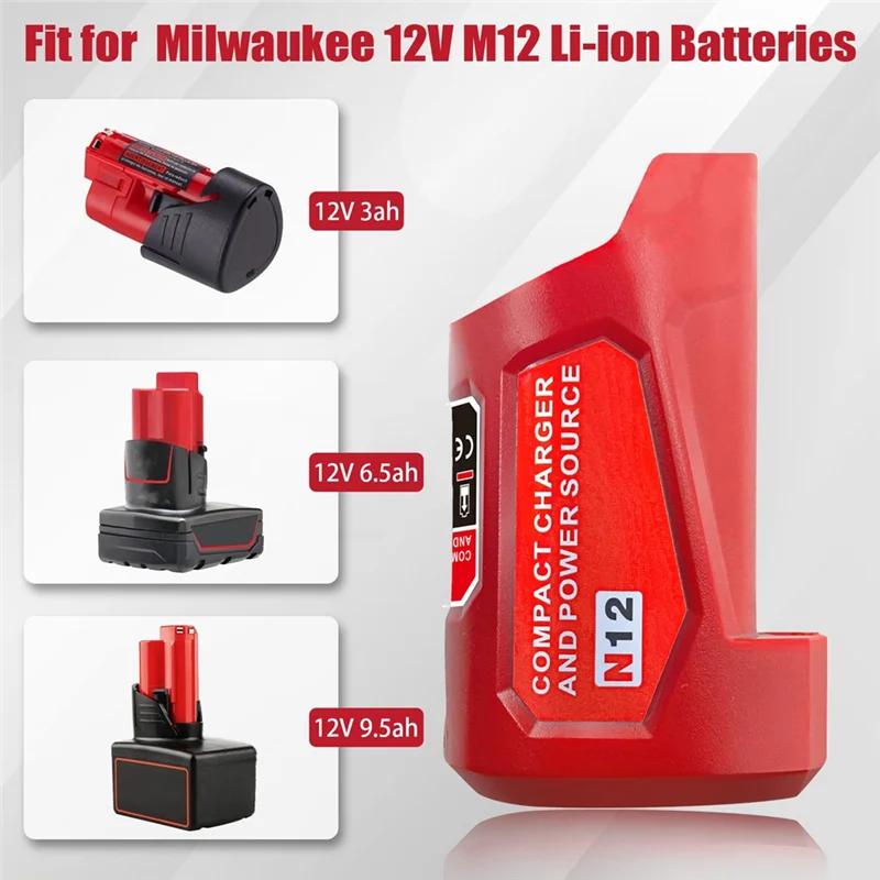 AB47-N12 バッテリー電源アダプタ 12V M12 バッテリーパワーホイール充電アダプタ 12V DC ポート USB2.0 ポート付き