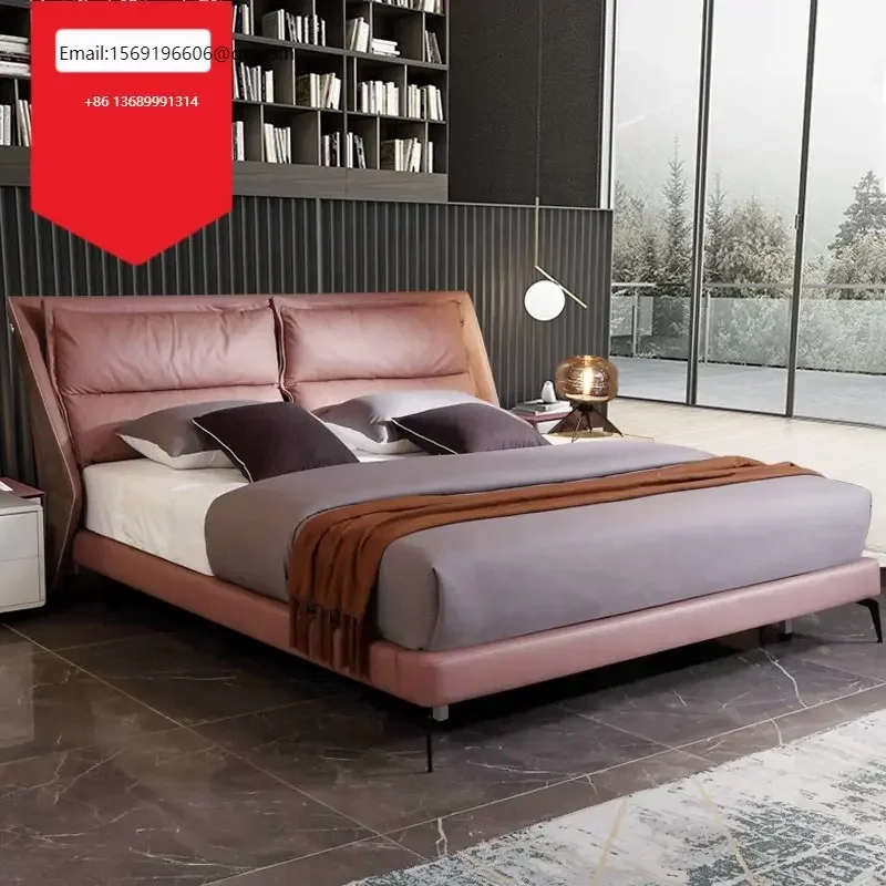 

Solid Wood Bedroom Set Comfortable Soft Leather Bed Concise Style Bed for Home And Hotel