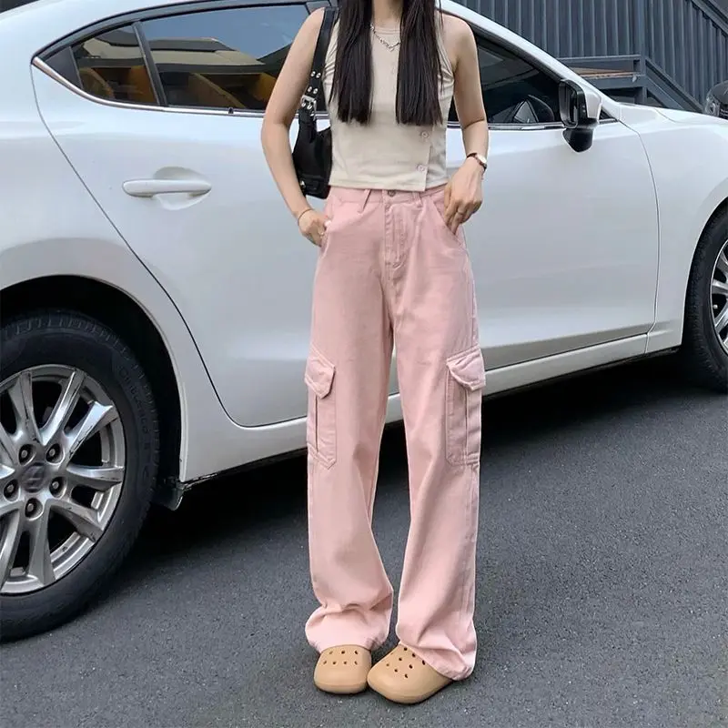 

Dirty pink jeans for a pear-shaped figure2025Casual women's wide-leg pants, fashionable and versatile workwear pants, trendy