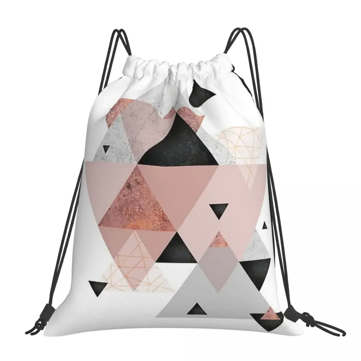 Geometric Compilation In Rose Gold And Blush Pink Backpacks Drawstring Bags Drawstring Bundle Pocket Sports Bag BookBag