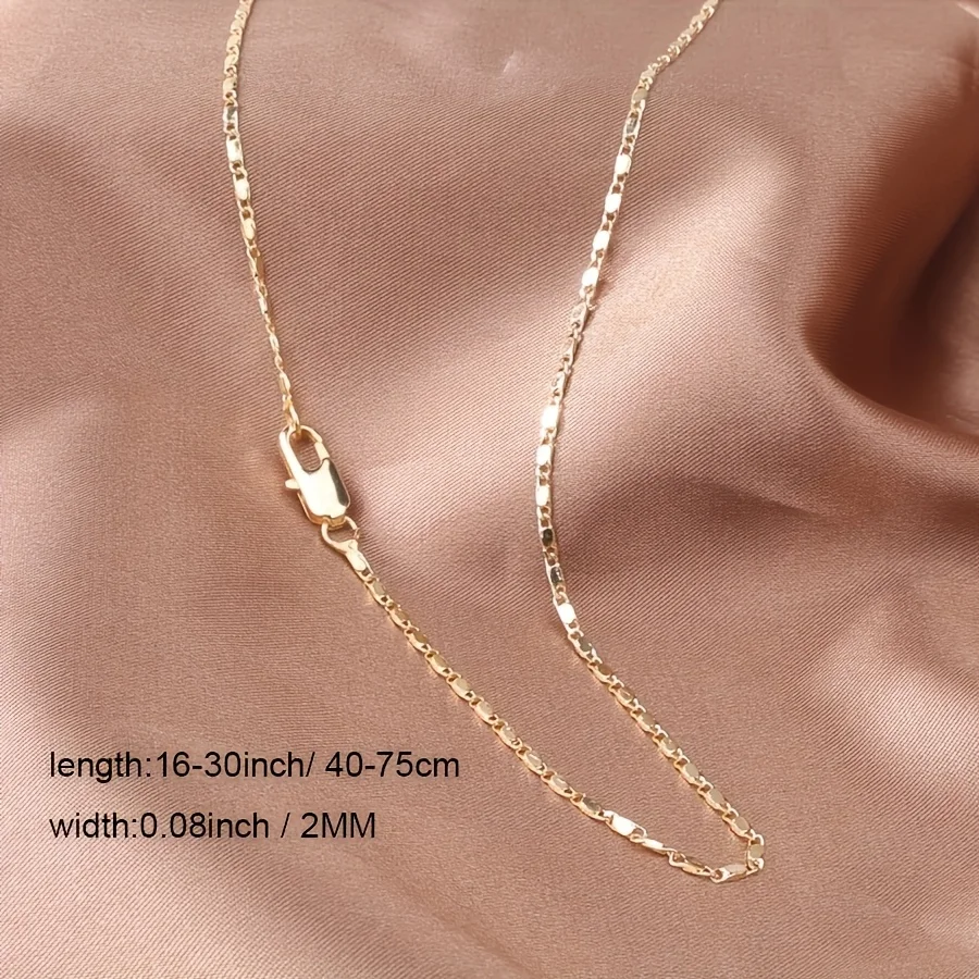 1pc Italian 18K Gold Plated Punk Chain Necklace, 2mm Flat Link Chain for Men & Women, Father's Day Gift