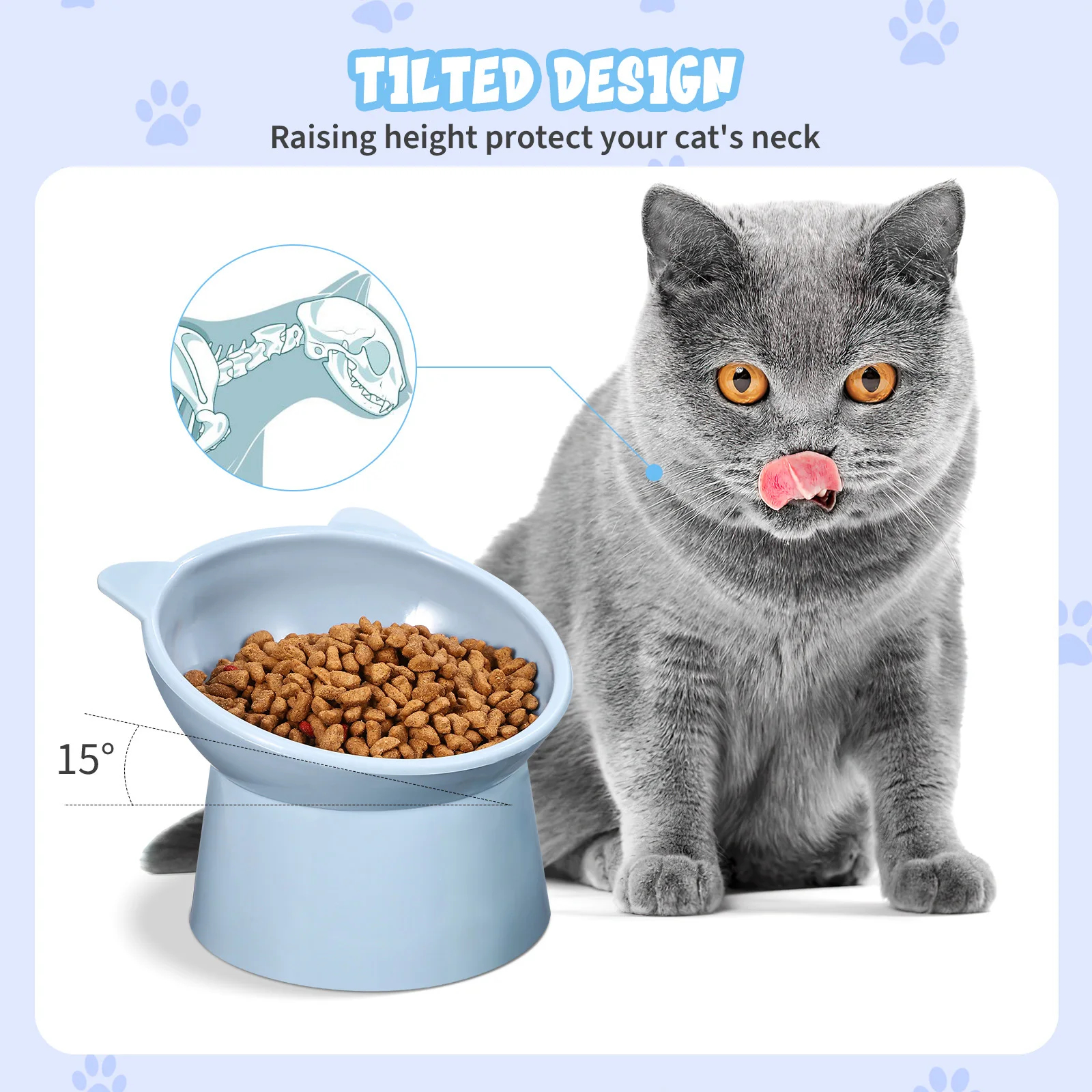 

3Pcs Plastic Elevated Cat Bowls Raised Tilted Pet Feeding Bowls Ergonomic Design for Comfortable Cat Food Water