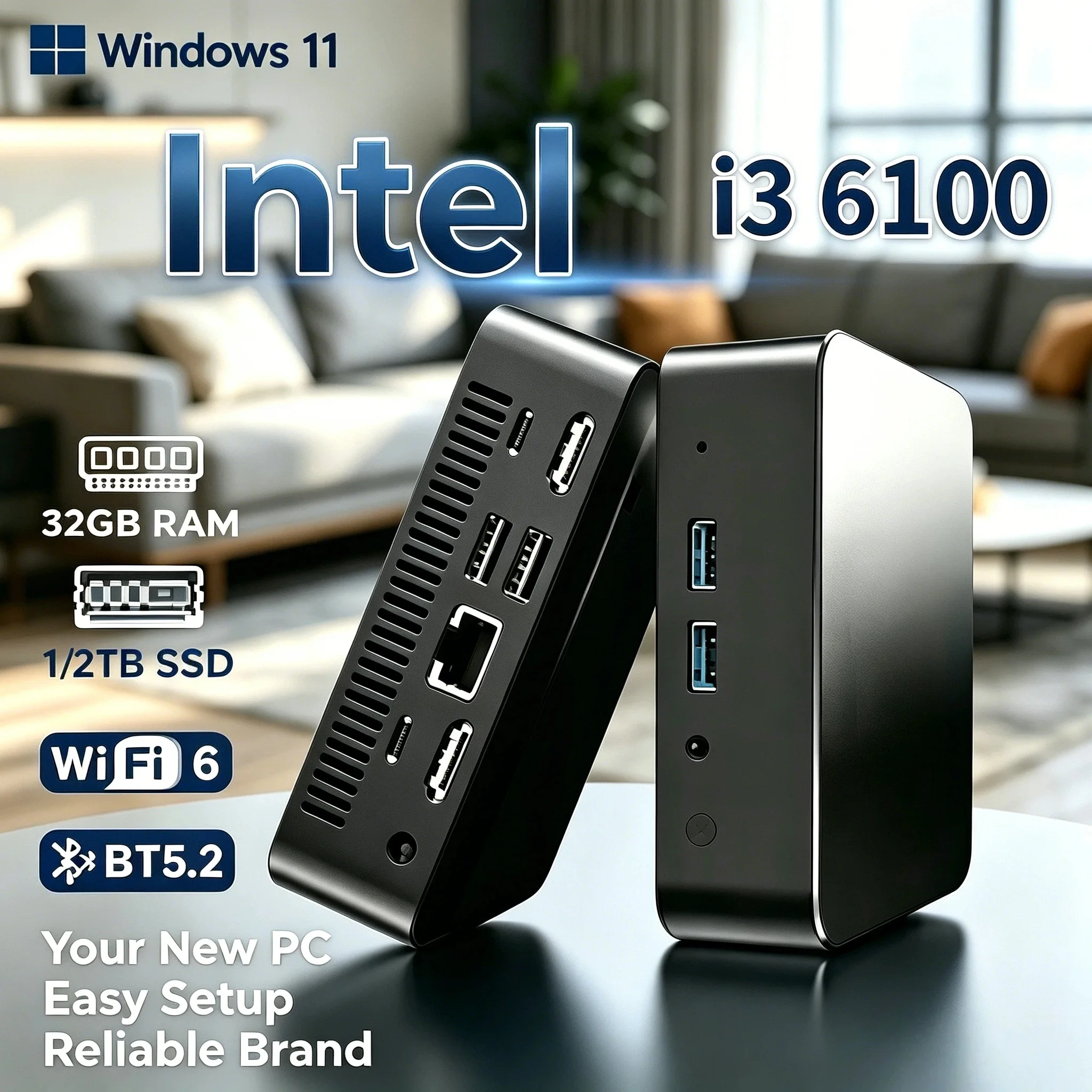 

2026 Intel Core i3 6100 Portable Mini PC Gamer Windows 11 Pro 16GB RAM 1TB M.2 SSD Office Gaming Desktop Computer DDR4 Max 4K