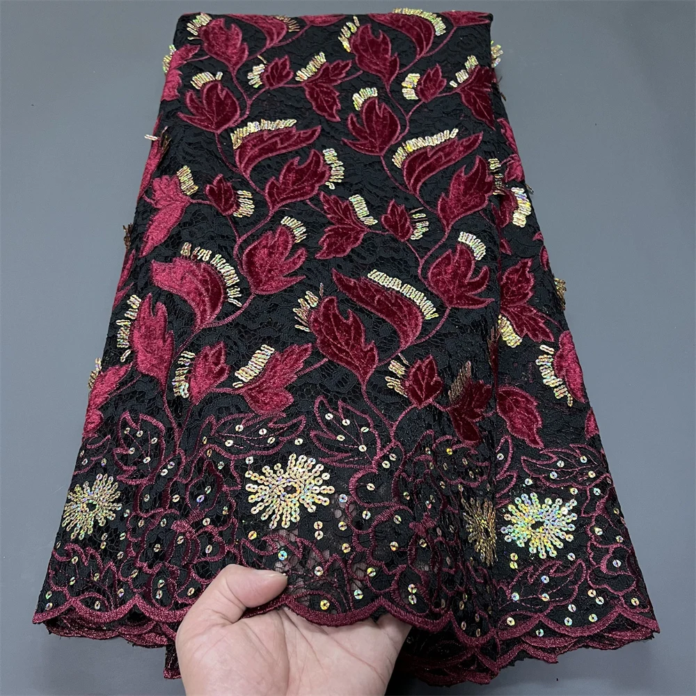 

High-Quality African Nigerian Tulle Lace Fabric Embroidery Party Dress Sequins French Guipure Fabric For Sewing 5Yards 2025