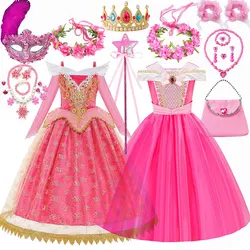 Girls Sleeping Beauty Aurora Cosplay Princess Dress Kids Rapunzel Frozen Elsa Cinderella Costume Party Clothing 2-12Years