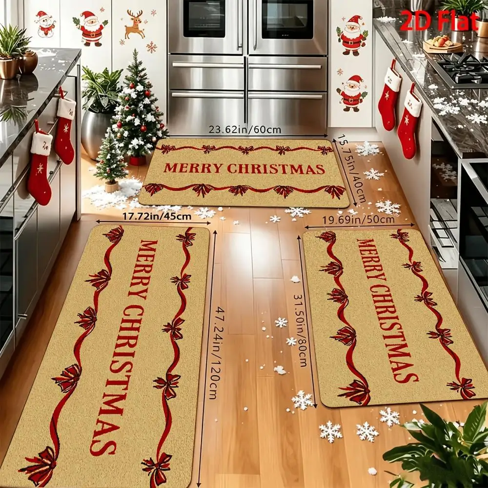 Christmas Kitchen Rugs Set Snowman Santa Xmas Print Non Slip Mat 1/2/3Pcs Options Washable Holiday Home Floor Decor
