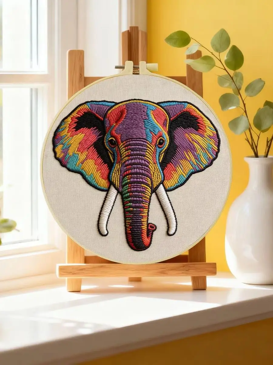 1 Stück 20X20CM/15X15CM 7,87/6,3 Zoll Farbiges Elefanten-Stickerei-Starter-Kit DIY-Kit DIY-Stickerei-Set Handarbeiten Nähkunst – Detail 6