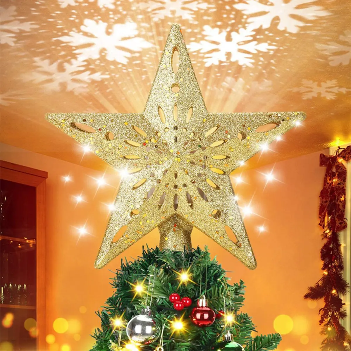 1pc ABS Projector Lamp Christmas Tree Topper Decor Rotating Snowflake Projector Ornaments Consumer Electronics Projector Lamps