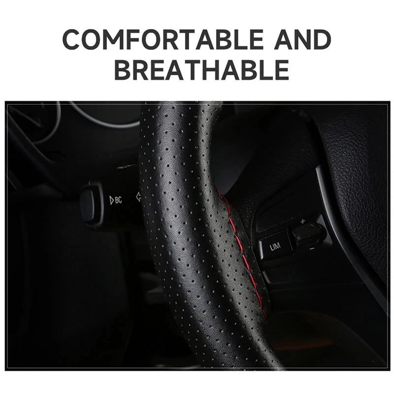 Genuine Leather Car Steering Wheel Cover With Needles Thread 37-38cm Diameter Diy Braid Cowhide Steering Wheel Protector