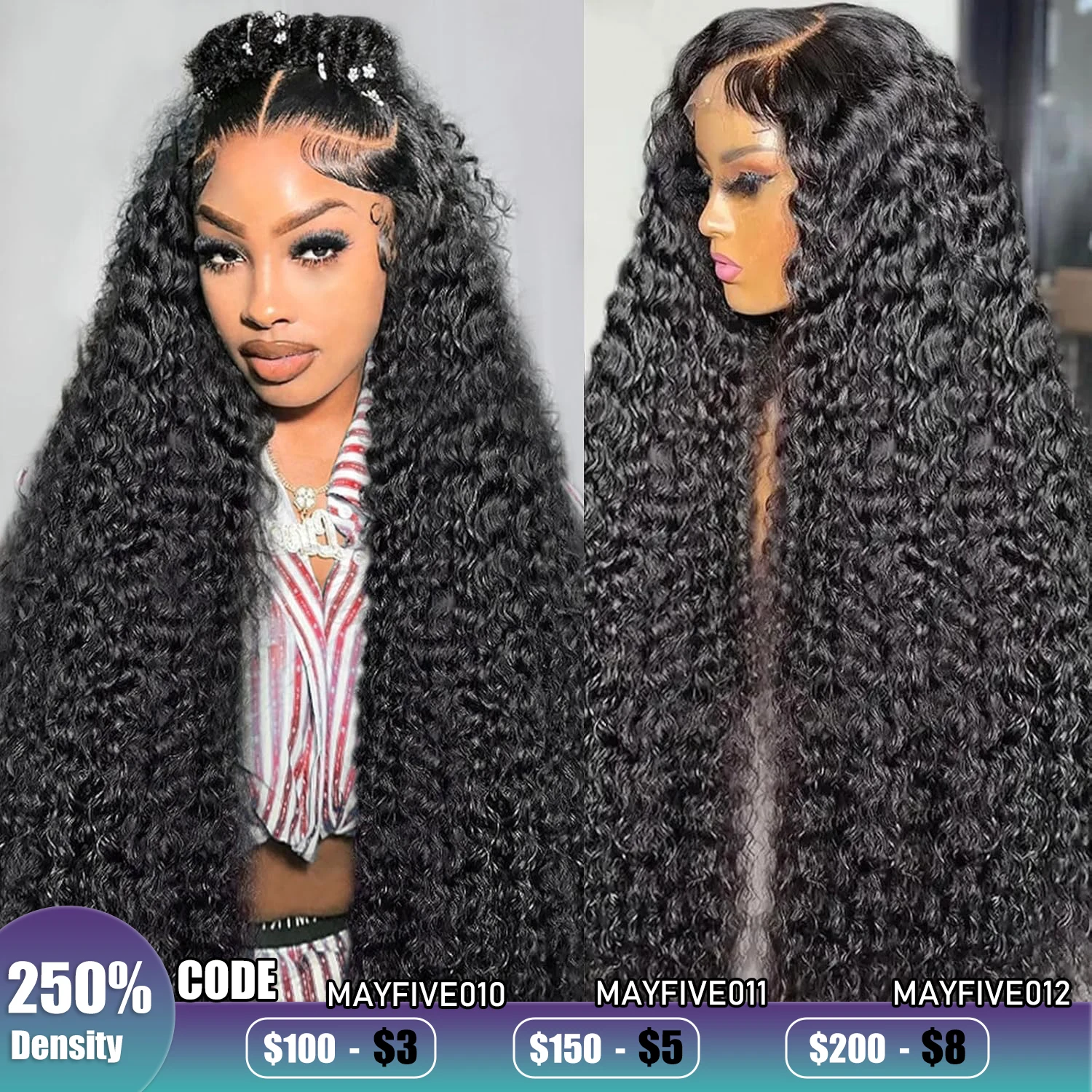 

Water Wave HD Lace Frontal Wigs Human Hair 250% Density Deep Wave 13x4 Lace Front Human Hair Wig Kinky Curly Wig For Black Women