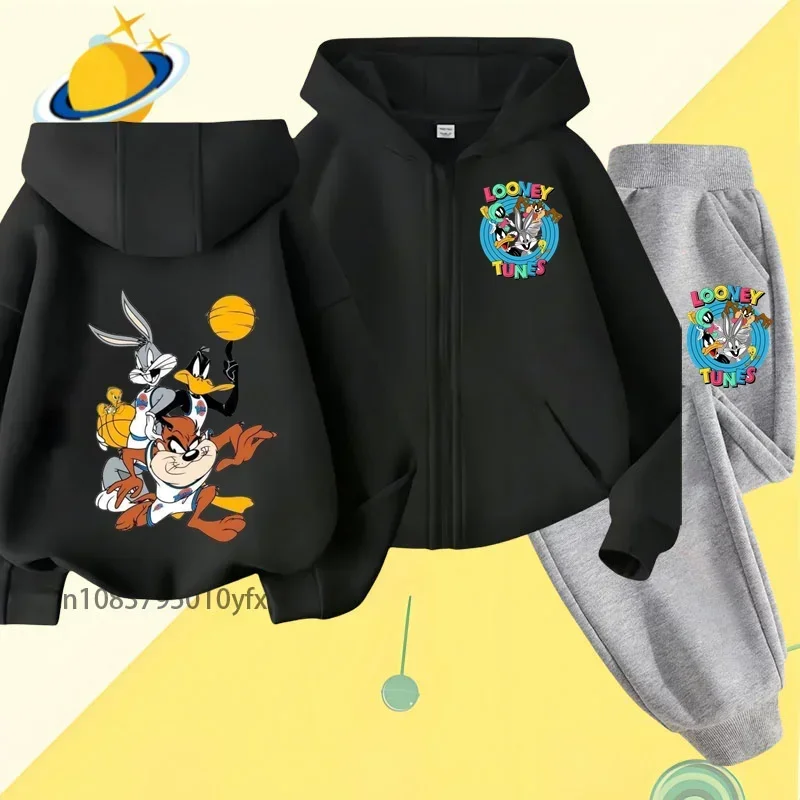 Bugs Bunny children zipper hoodie set cartoon print autumn and winter long sleeve sweatshirt boys and girls fashion style top