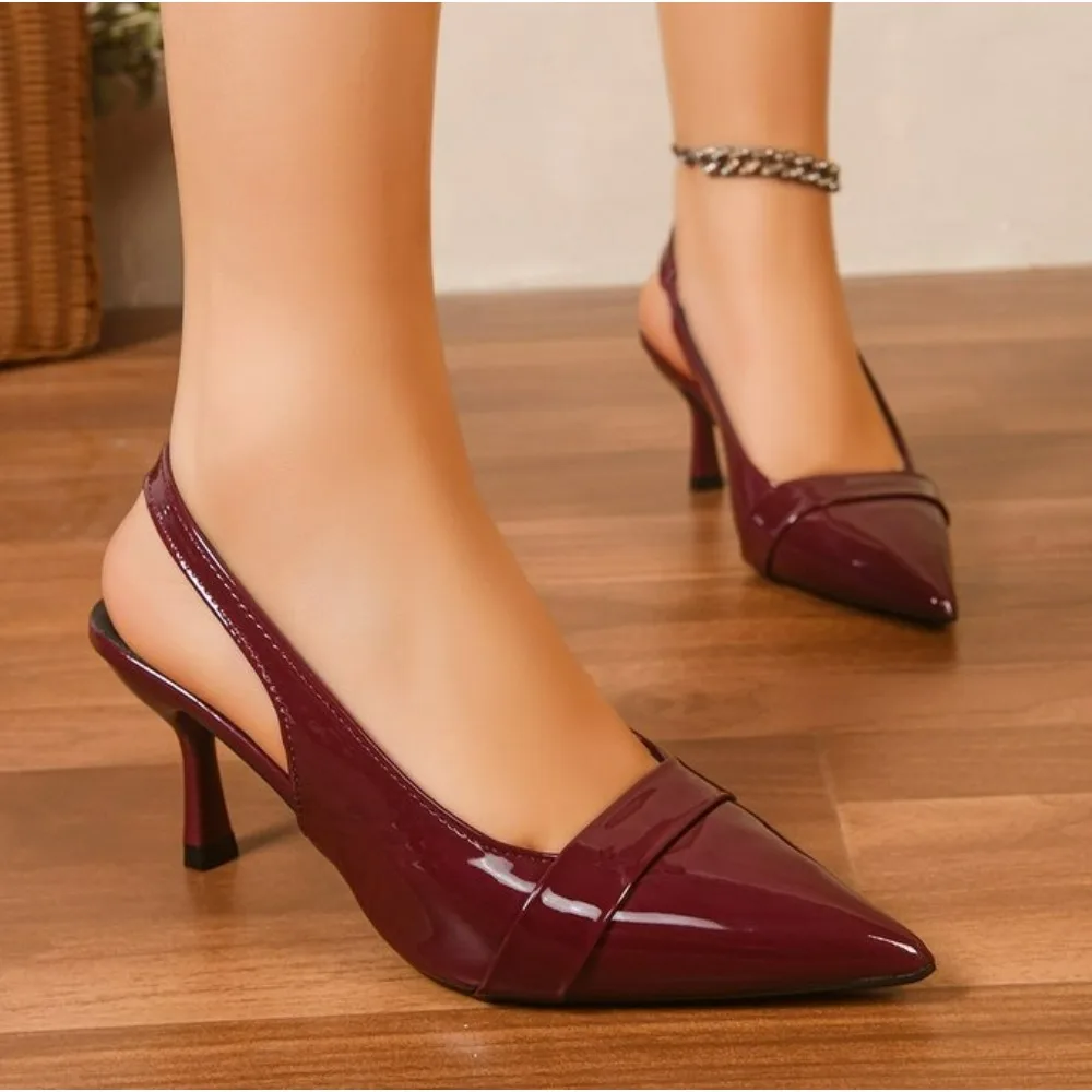 Brand Designer Women's Elegant Patent Leather Pointed-Toe Stilettos Comfortable Simple Versatile Thin High Heels Pumps