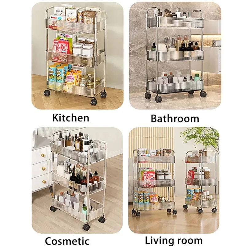 Transparent Trolley Storage Rack Home Trolley for Snacks Acrylic Rolling Snack Mobile Rack Shelf 3/4 Tiers Sundries Rolling Cart