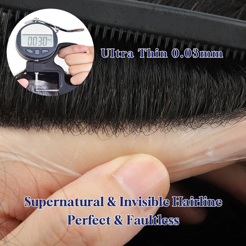 0,03mm de liquidación, peluquín de piel súper fino, bucle en V, peluquín para hombres, prótesis capilar, pieza de cabello para hombres, sistema de reemplazo de cabello