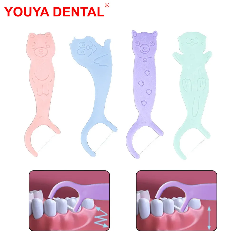 

40pcs/bag Kids Dental Floss Picks Cartoon Animal Shape Dental Flosser Stick Children Cute Teeth Cleaning Toothpicks Oral Care