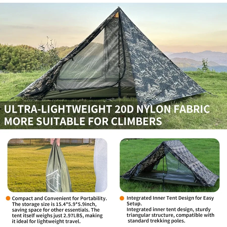 خيمة الظهر خفيفة الوزن خيمة التخييم 2 شخص خفيفة المشي لمسافات طويلة خيمة النايلون مقاوم للماء يندبروف سهلة الإعداد 4 الموسم