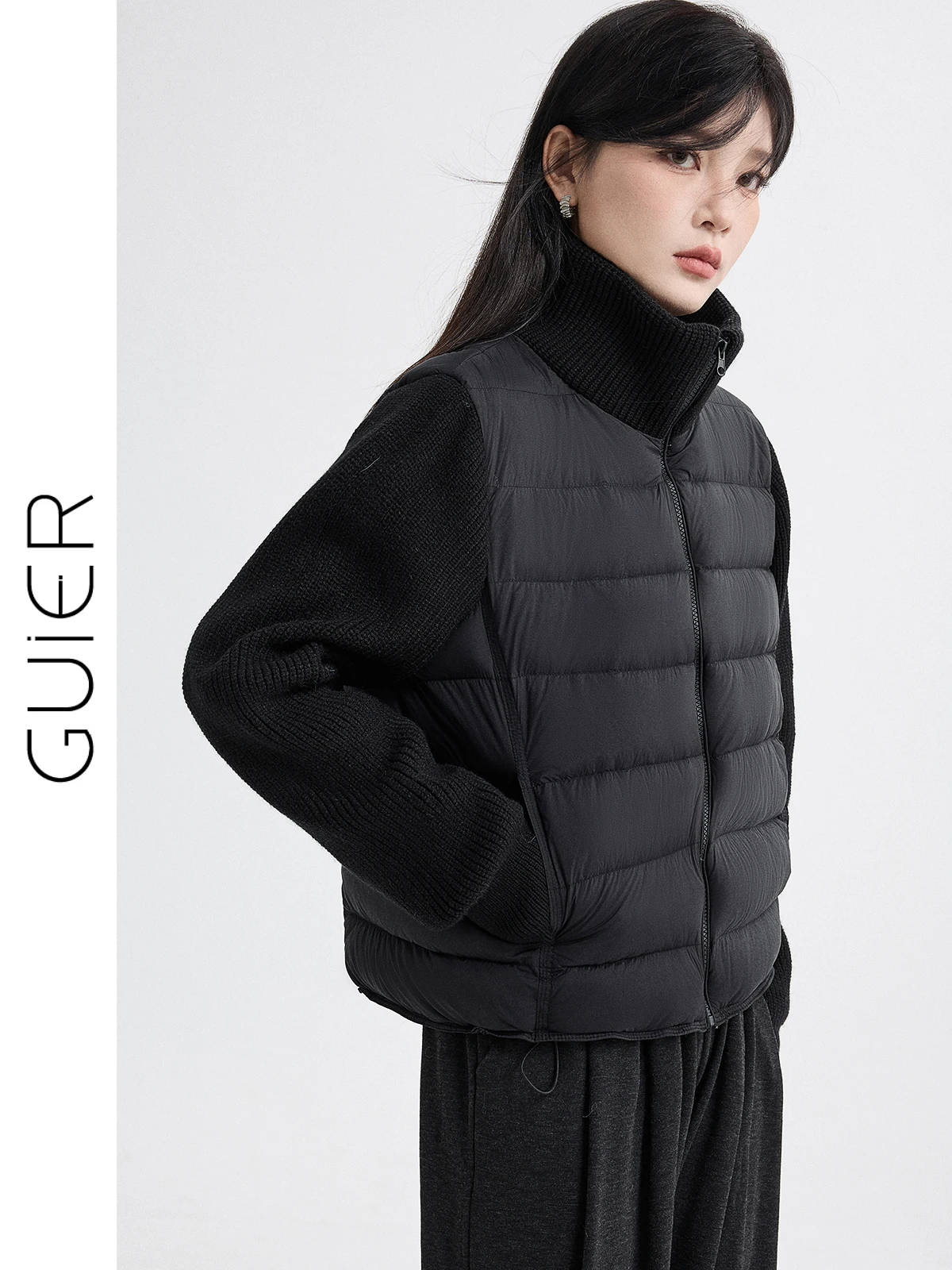 

Женское зимнее теплое вязаное пальто-двойка Bla Faux с эффектом пэчворк, белое, на пуху, повседневное, на молнии, длинное...