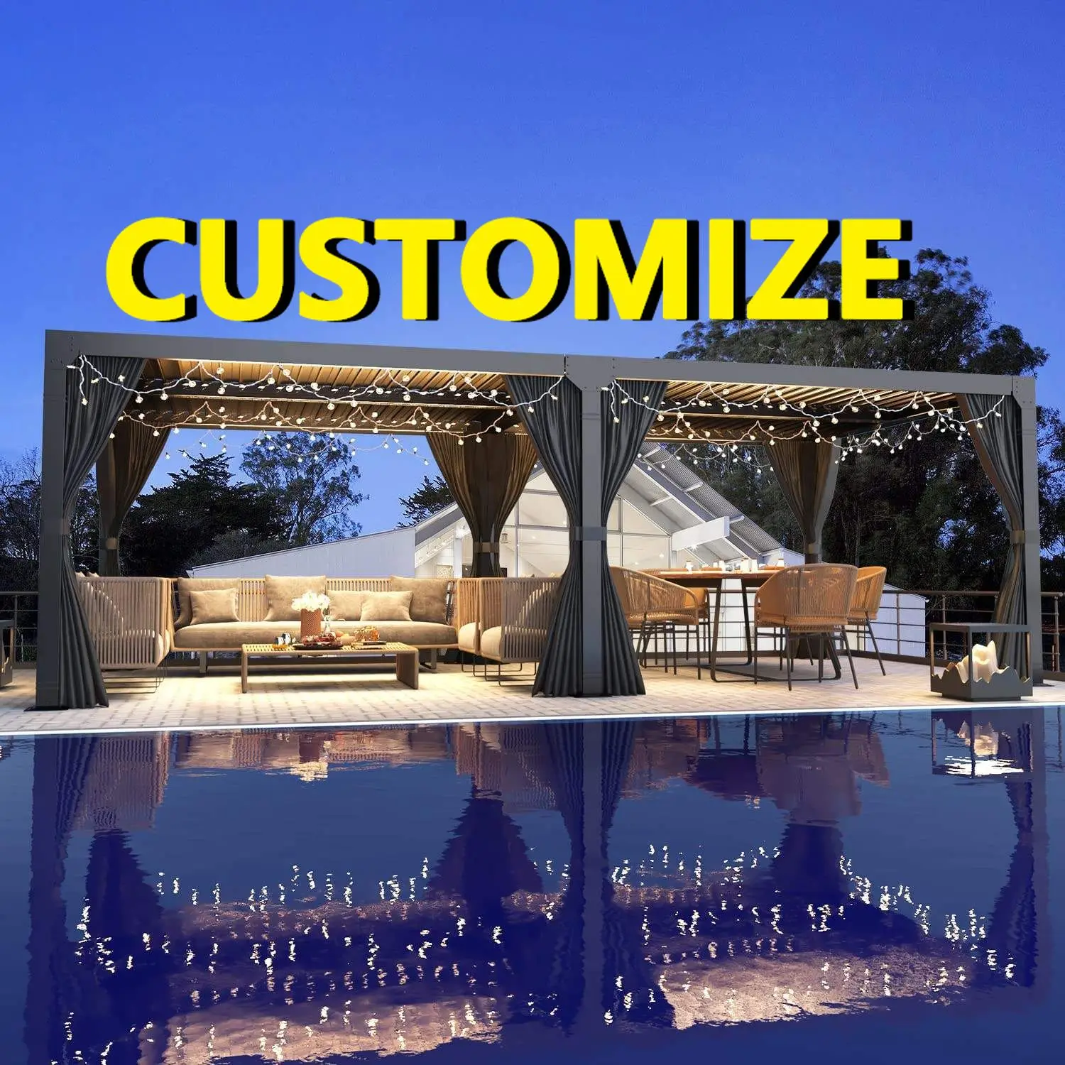 

Any Size Custom Bioclimatic Louvered Glass Pavilion Waterproof Corrosion Resist Aluminum Frame Multiscene Villa Park Combo Shed