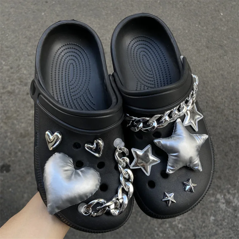 

Y2K Shoe Charms for Crocs DIY Silver Five-pointed Star Decoration Buckle for Croc Shoe Charm Accessories Kids Party Girls Gift