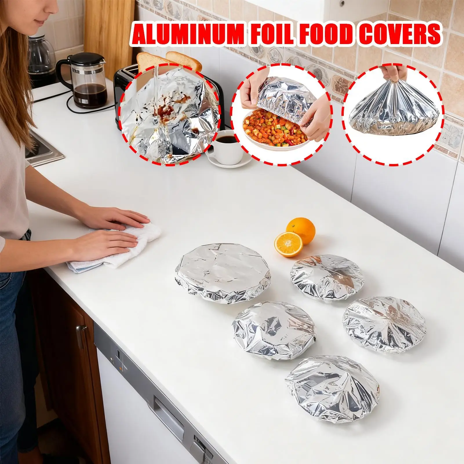 10pcs Reusable Elastic Aluminum Foil Bowl Covers, 20cm Stretchable Food Storage Lids Cover for Kitchen, BBQ, Picnic, Party