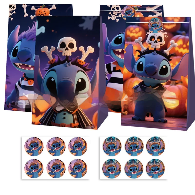 12個入り カートゥーン スティッチ キャンディペーパーバッグ 誕生日 クリスマス ホットハロウィン バースデーパーティー ギフトバッグ 包装紙袋 ポップコーンバッグ