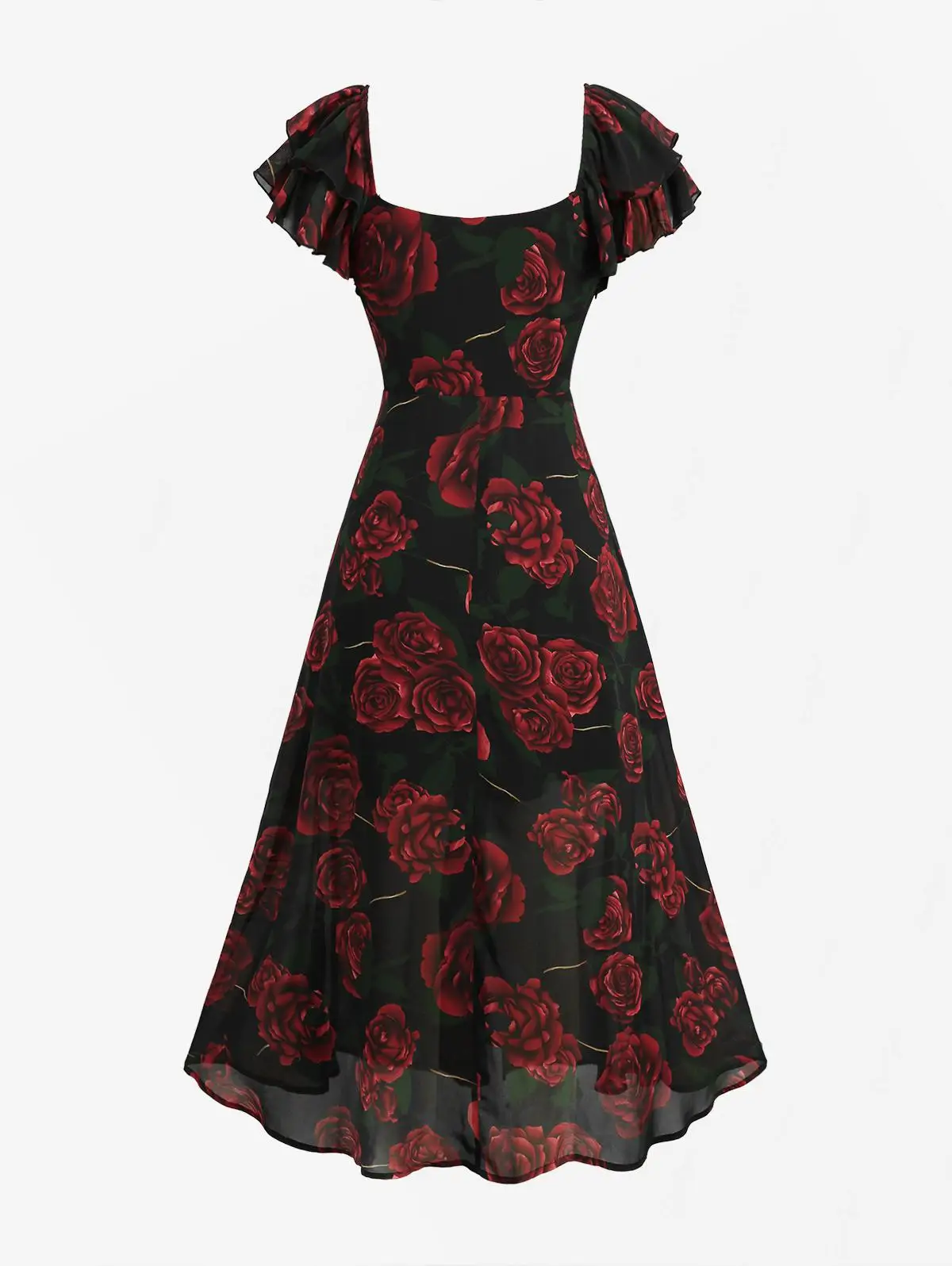 ROSEGAL Plus Size Rose Flower Print Ruched Split A-Line Dress 2026 New Arrived Women's Elegant Casual Maxi Dress Robe Vestidos