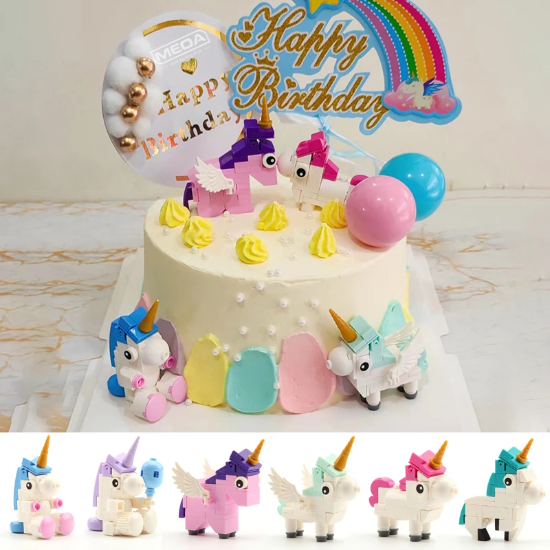 

Cake Creative Decoration Bricks Toys Cute Mini Pony Unicorn Ornament Set Building Blocks Model Kit Suitable For Event Giveaways