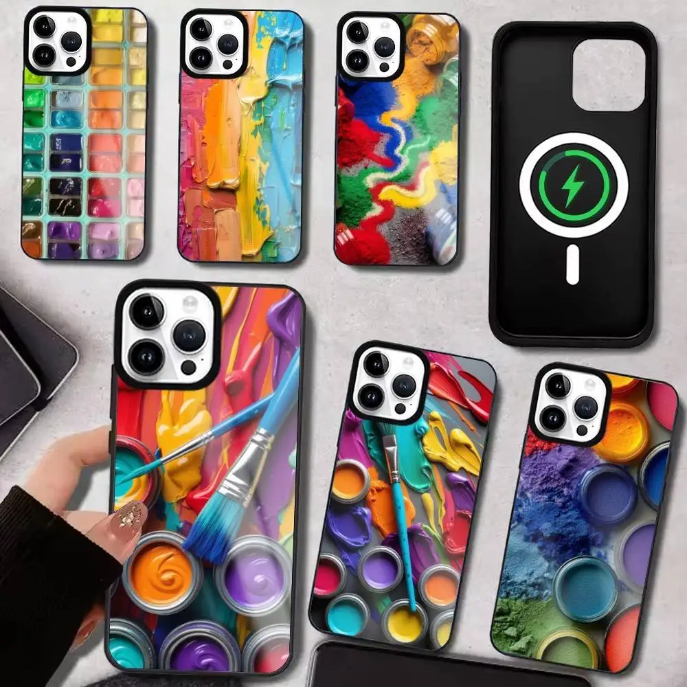 

Watercolor Paint Set with Palette Phone Case For iPhone17,16,15,14,13,12,11 Plus,Pro Max For Magsafe Wireless Charging